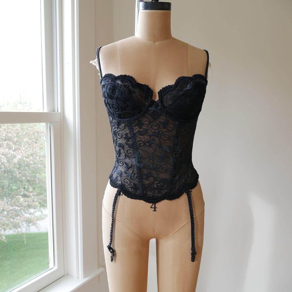 Victoria’s Secret | Deadstock y2k vintage black corset basque sheer black 36C